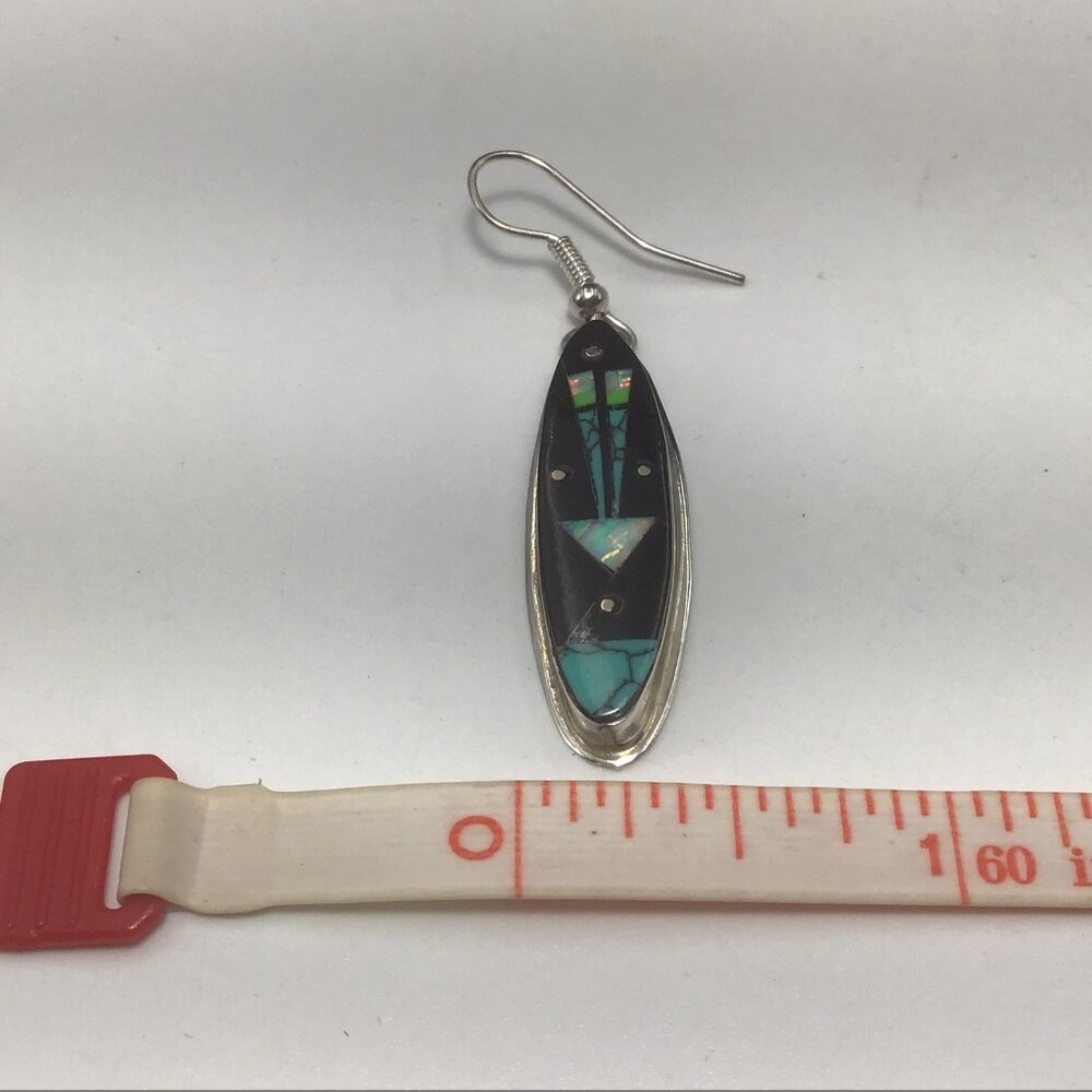 Sterling Silver Native American Multi Stone Inlay Earrings 2” - Picture 7 of 11